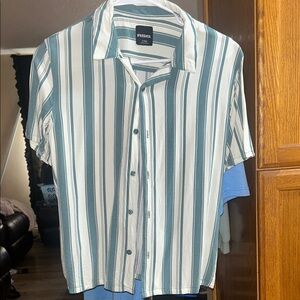 RSQ Teal and White Striped Button Down Shirt